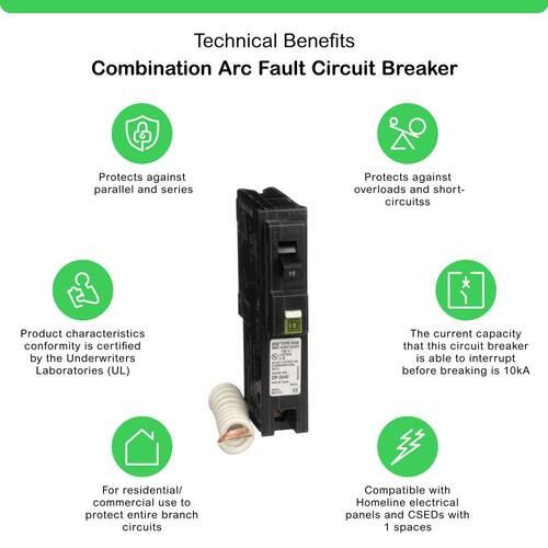 Circuit Breaker 15 Amp Single-Pole Circuit Homeline Combination Arc Fault Breaker(HOM115CAFIC)