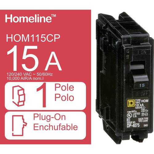 Circuit Breaker 15 Amp Single-Pole Circuit Homeline Breaker(HOM115CP)