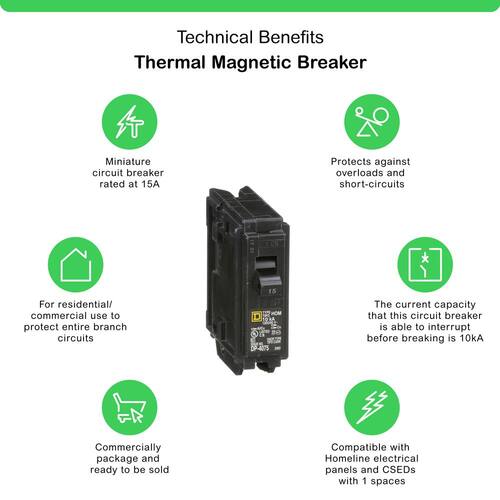 Circuit Breaker 15 Amp Single-Pole Circuit Homeline Breaker(HOM115CP)