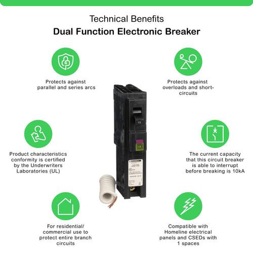 Circuit Breaker 15 Amp Single-Pole Circuit Homeline Dual Function (CAFCI and GFCI)