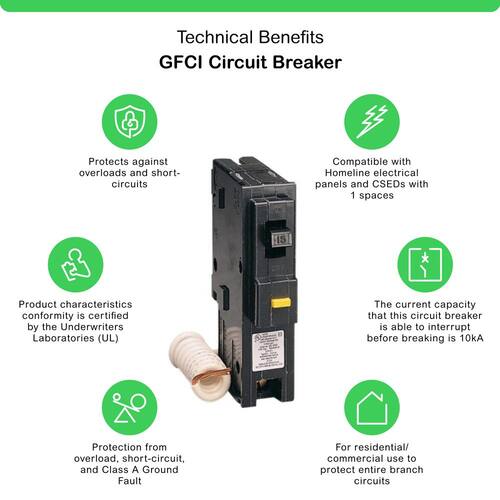 Circuit Breaker 15 Amp Single-Pole Circuit Homeline GFCI