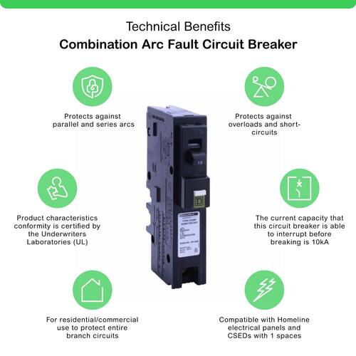 Circuit Breaker 15 Amp Single-Pole Circuit Homeline Plug-On Neutral Combination Arc Fault Breaker(HOM115PCAFIC)