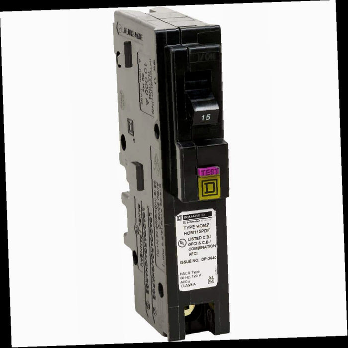 Circuit Breaker 15 Amp Single-Pole Circuit Homeline Plug-On Neutral Dual Function (CAFCI and GFCI)