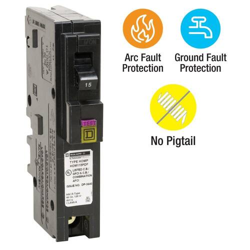 Circuit Breaker 15 Amp Single-Pole Circuit Homeline Plug-On Neutral Dual Function (CAFCI and GFCI)