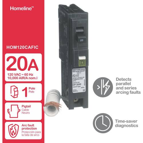 Circuit Breaker 20 Amp Single-Pole Circuit Homeline Combination Arc Fault Breaker(HOM120CAFIC)