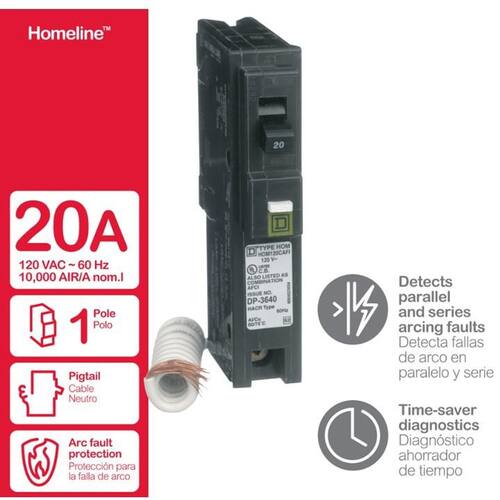 Circuit Breaker 20 Amp Single-Pole Circuit Homeline Combination Arc Fault Breaker(HOM120CAFIC)