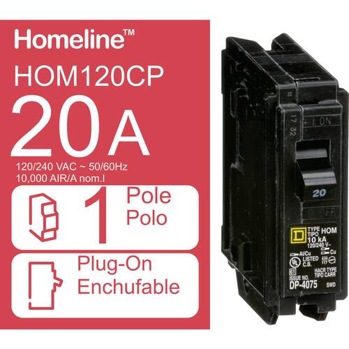 Circuit Breaker 20 Amp Single-Pole Circuit Homeline Breaker(HOM120CP)