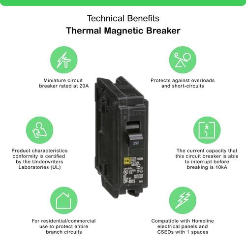 Circuit Breaker 20 Amp Single-Pole Circuit Homeline Breaker(HOM120CP)