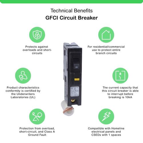 Circuit Breaker 20 Amp Single-Pole Circuit Homeline GFCI