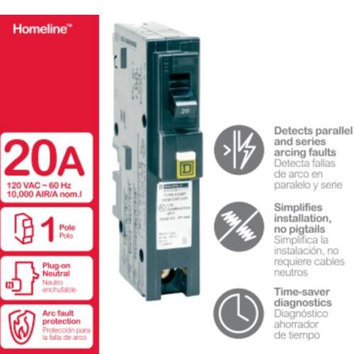 Circuit Breaker 20 Amp Single-Pole Circuit Homeline Plug-On Neutral Combination Arc Fault Breaker(HOM120PCAFIC)