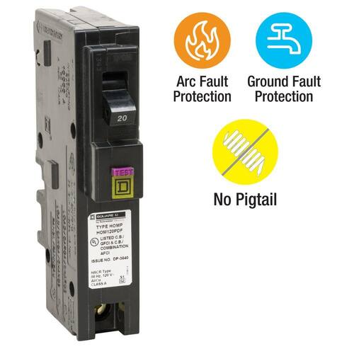 Circuit Breaker 20 Amp Single-Pole Circuit Homeline Plug-On Neutral Dual Function (CAFCI and GFCI) Boxed