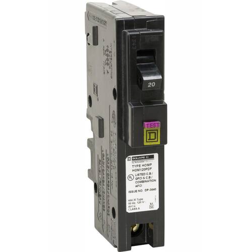 Circuit Breaker 20 Amp Single-Pole Circuit Homeline Plug-On Neutral Dual Function (CAFCI and GFCI)