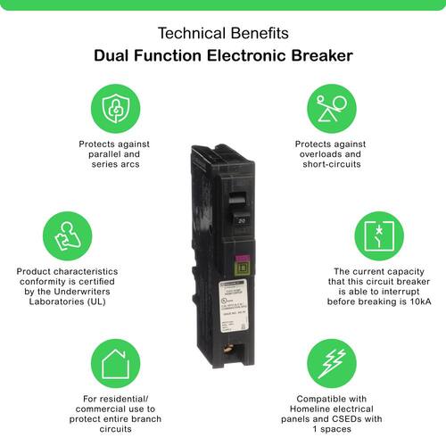 Circuit Breaker 20 Amp Single-Pole Circuit Homeline Plug-On Neutral Dual Function (CAFCI and GFCI)