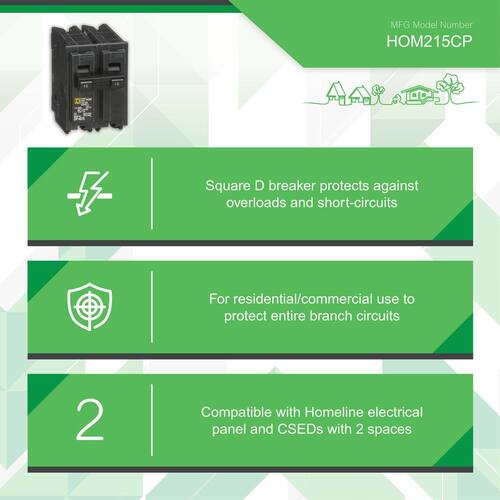 Circuit Breaker 15 Amp 2-Pole Circuit Homeline Breaker(HOM215CP)