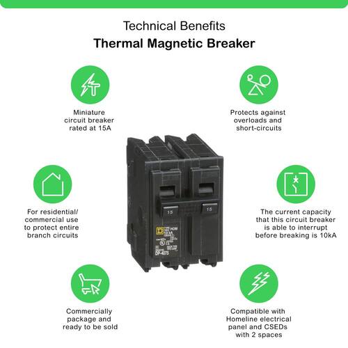 Circuit Breaker 15 Amp 2-Pole Circuit Homeline Breaker(HOM215CP)