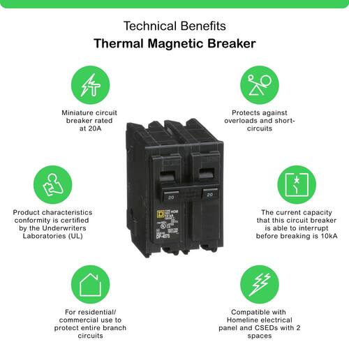 Circuit Breaker 20 Amp 2-Pole Circuit Homeline Breaker(HOM220CP)