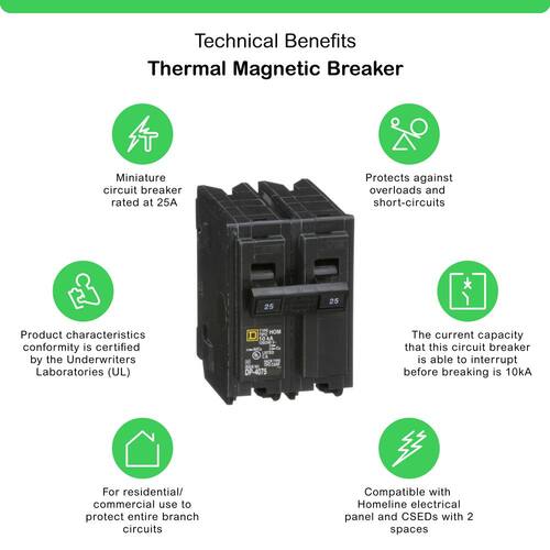 Circuit Breaker 25 Amp 2-Pole Circuit Homeline Breaker(HOM225CP)