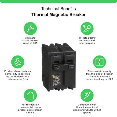 Circuit Breaker 30 Amp 2-Pole Circuit Homeline Breaker(HOM230CP)