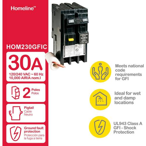 Circuit Breaker 30 Amp 2-Pole Circuit Homeline GFCI