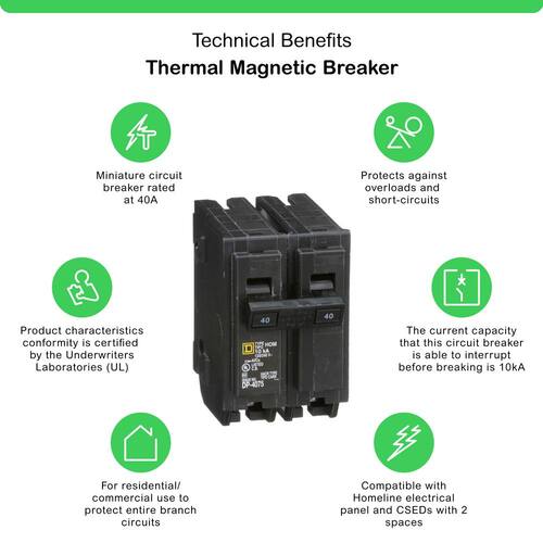 Circuit Breaker 40 Amp 2-Pole Circuit Homeline Breaker(HOM240CP)