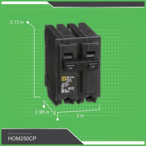 Circuit Breaker 50 Amp 2-Pole Circuit Homeline Breaker(HOM250CP)