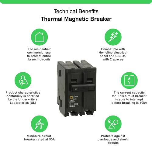 Circuit Breaker 50 Amp 2-Pole Circuit Homeline Breaker(HOM250CP)