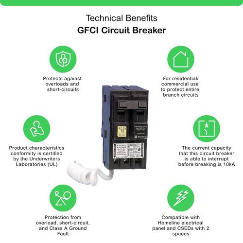 Circuit Breaker 50 Amp 2-Pole Circuit Homeline GFCI