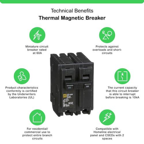 Circuit Breaker 60 Amp 2-Pole Circuit Homeline Breaker(HOM260CP)