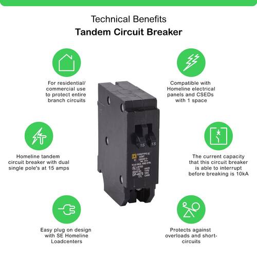 Circuit Breaker Amp Single-Pole Circuit Homeline 2-15 Tandem