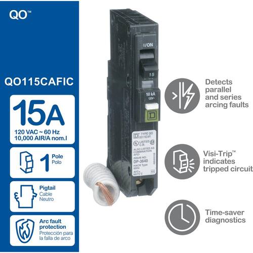 Circuit Breaker 15 Amp Single-Pole Circuit QO Combination Arc Fault Breaker(QO115CAFIC)