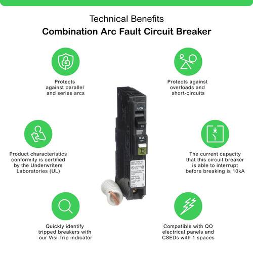 Circuit Breaker 15 Amp Single-Pole Circuit QO Combination Arc Fault Breaker(QO115CAFIC)