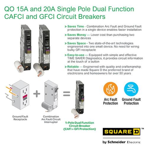 Circuit Breaker 15 Amp Single-Pole Circuit QO Dual Function (CAFCI and GFCI)