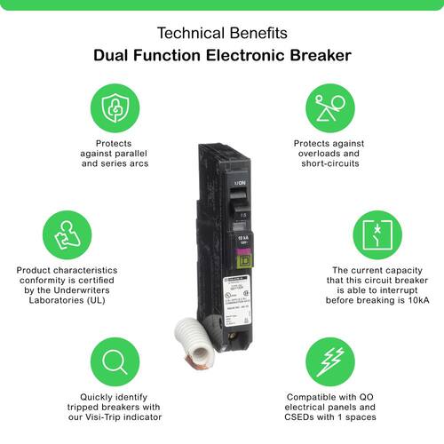 Circuit Breaker 15 Amp Single-Pole Circuit QO Dual Function (CAFCI and GFCI)