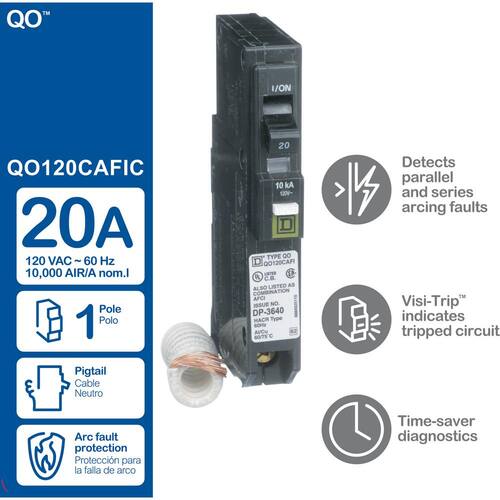 Circuit Breaker 20 Amp Single-Pole Circuit QO Combination Arc Fault Breaker(QO120CAFIC)