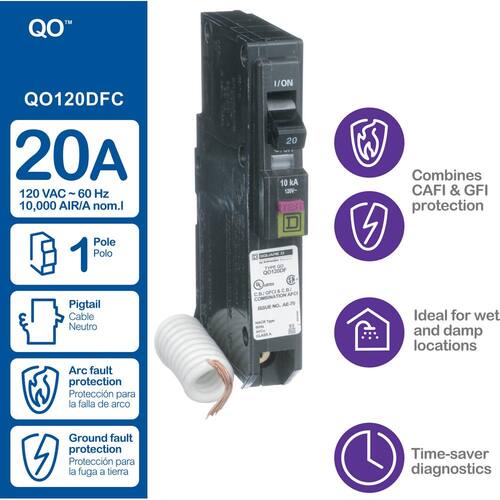 Circuit Breaker 20 Amp Single-Pole Circuit QO Dual Function (CAFCI and GFCI)