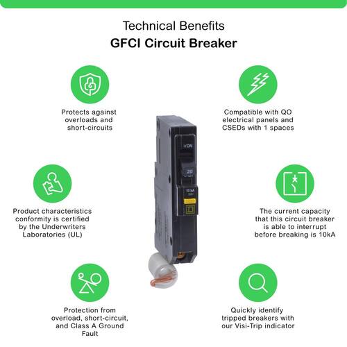 Circuit Breaker 20 Amp Single-Pole Circuit QO Qwik-Gard GFCI