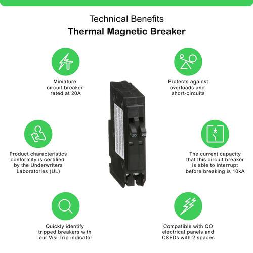 Circuit Breaker Amp Single-Pole Circuit QO 2-20 Tandem