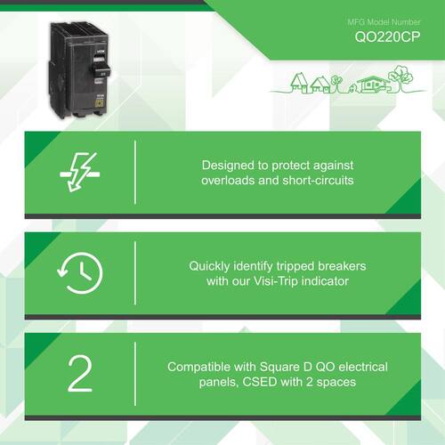 Circuit Breaker 20 Amp 2-Pole Circuit QO Breaker(QO220CP)