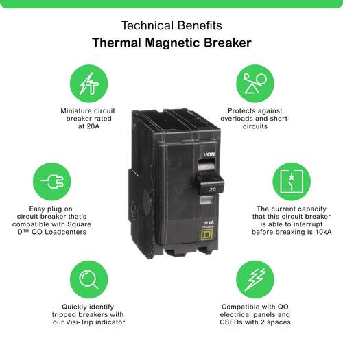 Circuit Breaker 20 Amp 2-Pole Circuit QO Breaker(QO220CP)