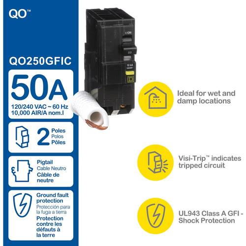 Circuit Breaker 50 Amp 2-Pole Circuit QO GFCI