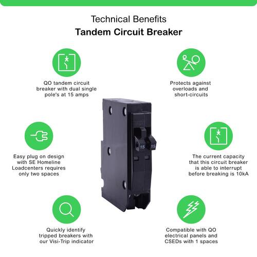 Circuit Breaker Amp Single-Pole Circuit QO 2-15 Class CTL Tandem