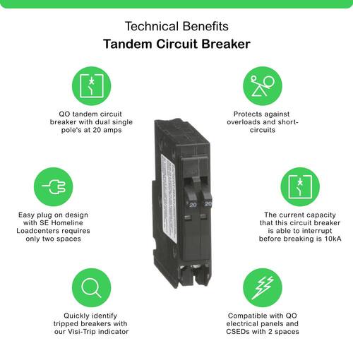 Circuit Breaker Amp Single-Pole Circuit QO 2-20 Class CTL Tandem