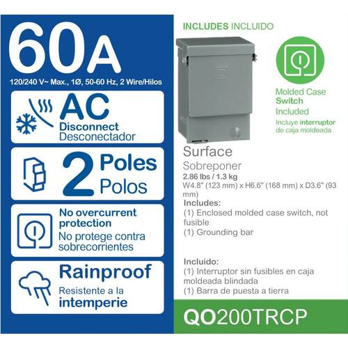 60 Amp QO 240-Volt 7.4 kW Non-Fuse AC Disconnect(QO200TRCP)