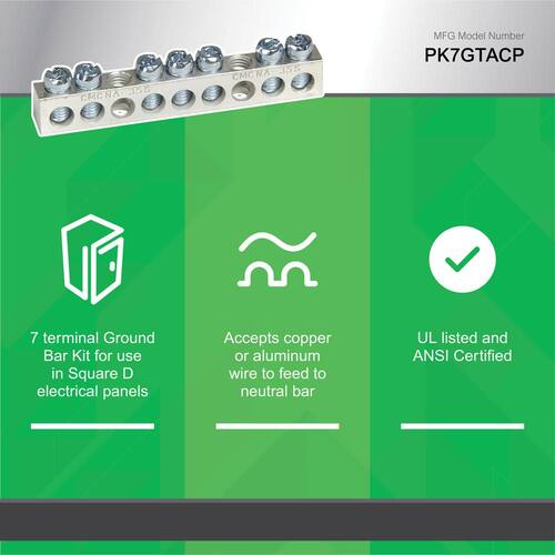 Load Center 7 Terminal Ground Bar Kit for QO/Homeline Electrical Panel/Load Center(PK7GTACP)