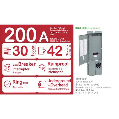 Circuit Breaker 200 Amp 30-Space 42-Circuit Homeline Outdoor Ring-Type Semi-Flush Mount Solar-Ready Main Plug-On Neutral CSED