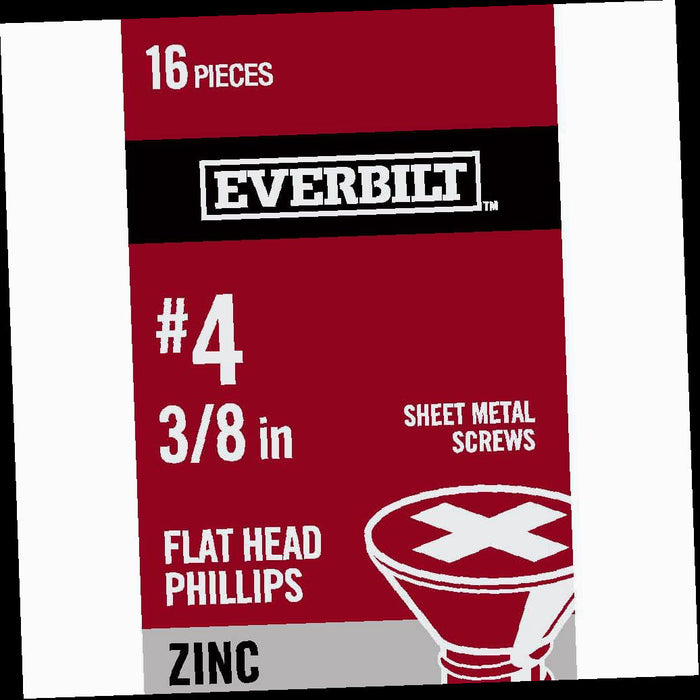 Sheet Metal Screw Phillips Flat Head Zinc Plated 4 x 3/8 in. 16-Pack