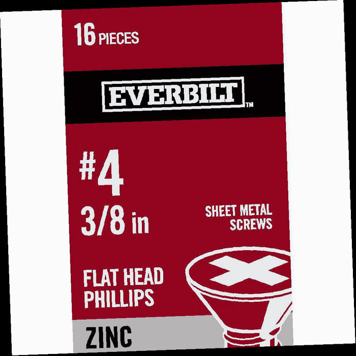 Sheet Metal Screw Zinc Plated Phillips Flat Head 4 x 3/8 in. (16-Pack)