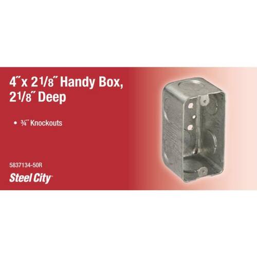 Metal Electrical Box 1-Gang New Work Handy/Utility 4 in. x 2 1/8 in. x 2 1/8 in. 14.5 cu. in. with 3/4 in. Knockouts 2