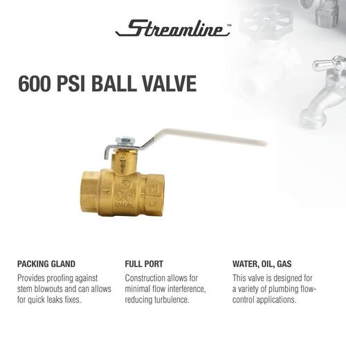 Ball Valve 3/4 in. Brass FPT Full Port with Packing Gland