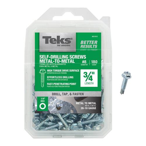 Sheet Metal Screws #8 3/4 in Washer Head Hex Zinc Plated (180-Pack)